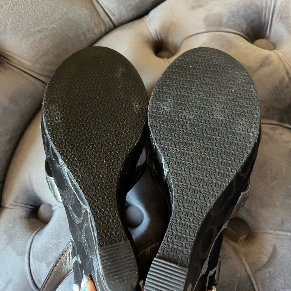 Coach Silver and Black Wedge Sandals with Sparkling Straps - Picture 5 of 5
